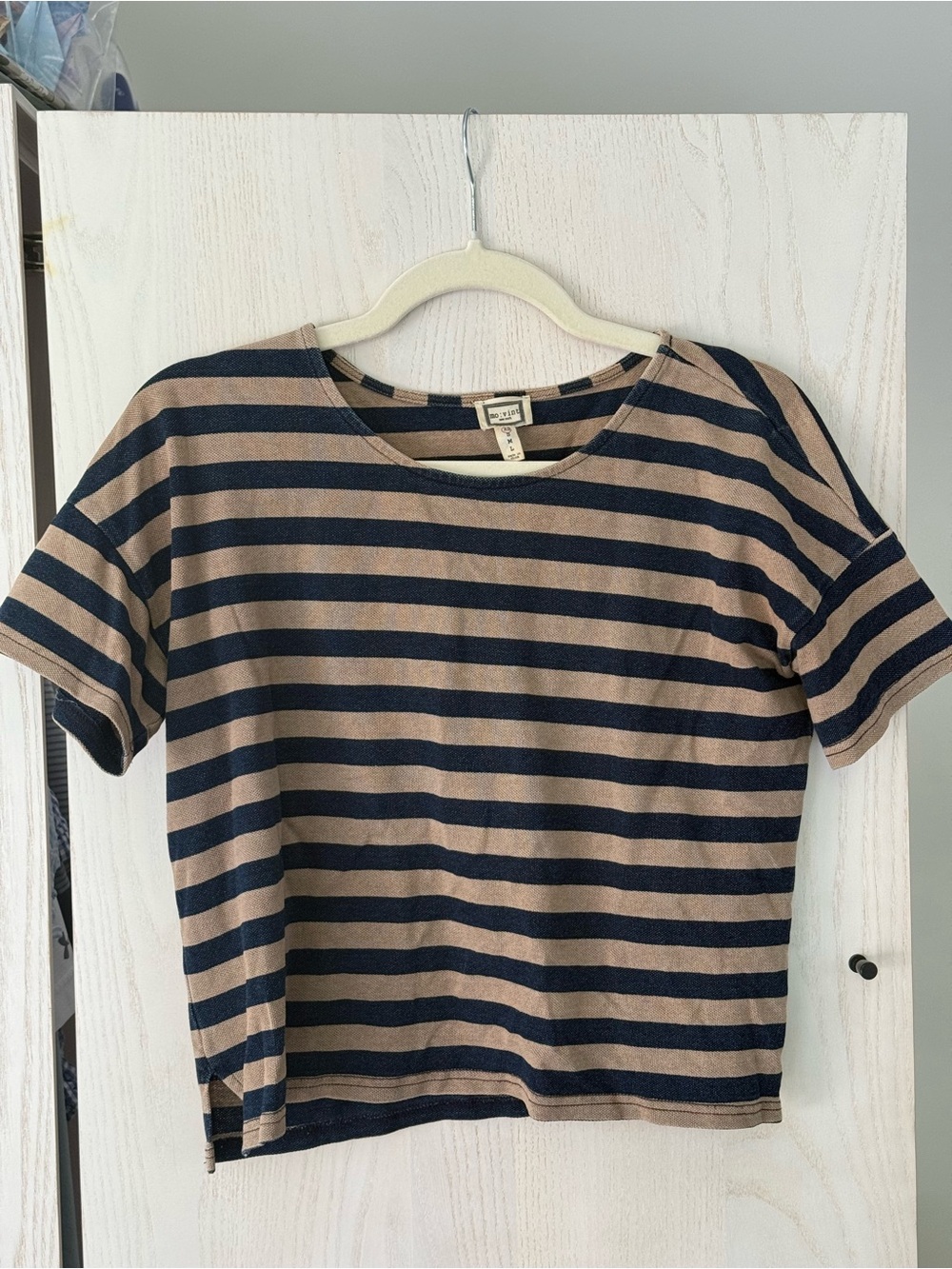100% Cotton Navy and Tan Striped Top